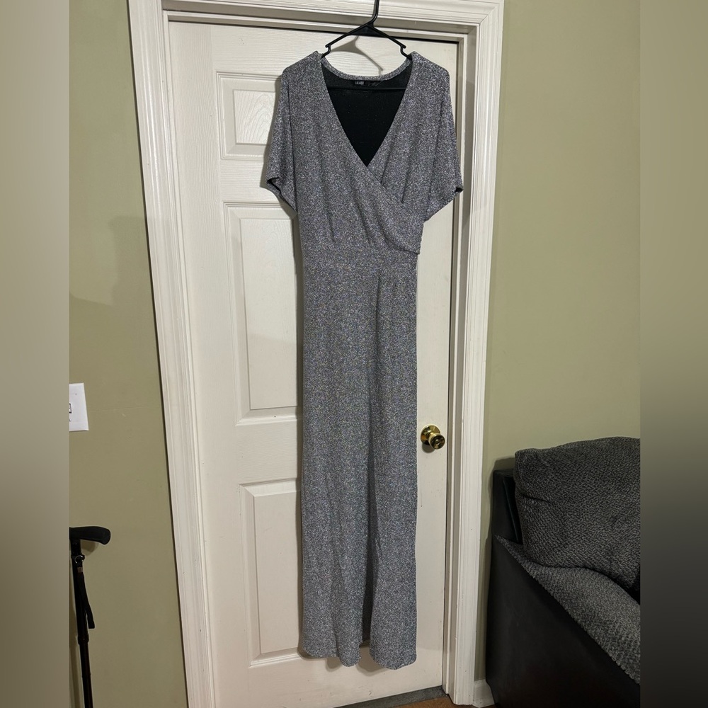 LuLaRoe Elegant silver faux wrap dress